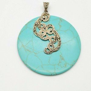 925 Sterling Silver Navajo Round Turquoise Pendant